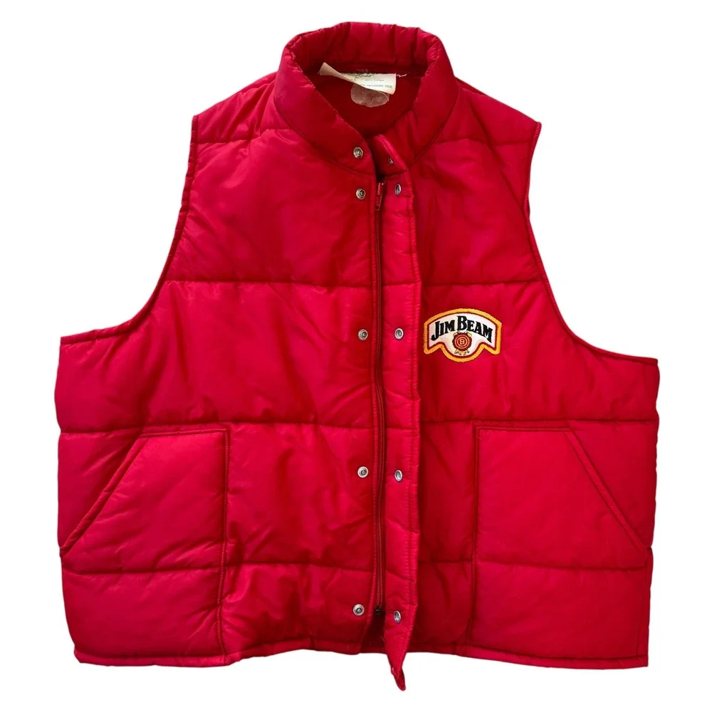VTG Holloway Jim Beam XL Red Full Snap and Zip Men's Sleeveless‎ Puffer Vest
